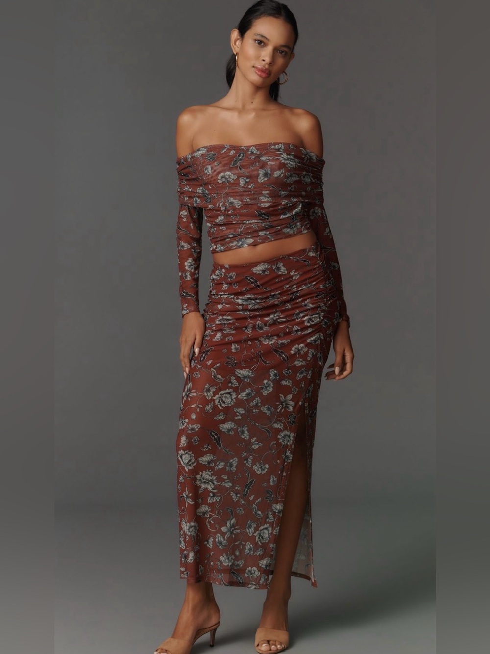 Aleda Mesh Ruched Maxi skirt by Maeve
